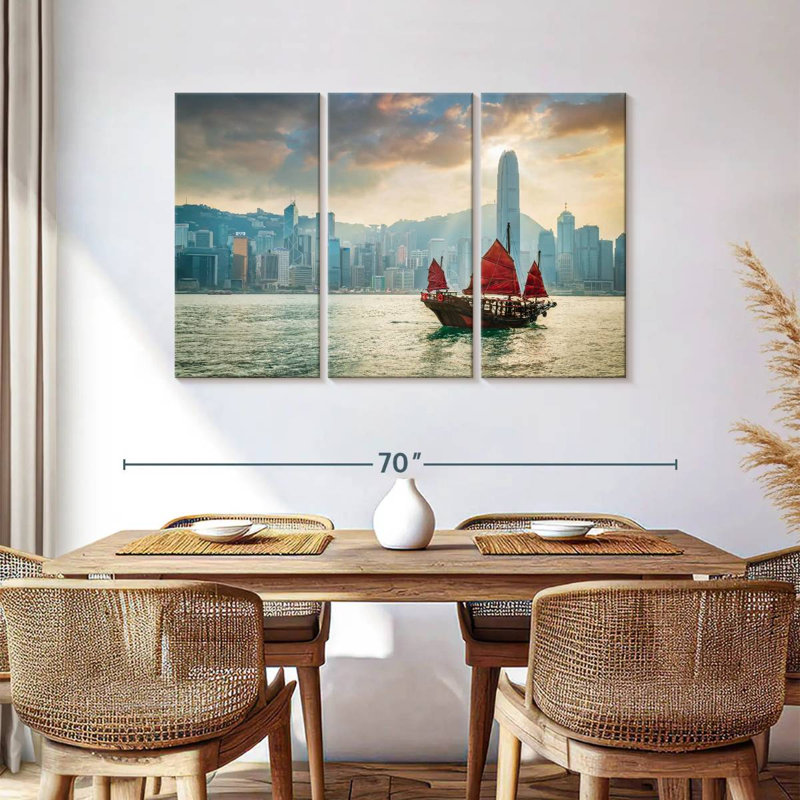 Mehar Red Sail Junkboat In Hong Kong, 36" H x 57" W
