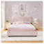 Lit double pour enfant avec tête de lit surdimensionnée en tissu bouclé rose