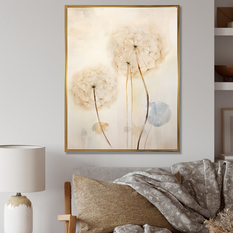 Dandelion Mute Tone IV sur toile, Cadre flottant doré, 32" H x 24" W