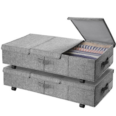 Under Bed Storage With Wheels 2 Pack， Lids Rolling And Handles