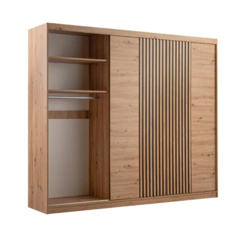  Sonoma Bionda 250 Sliding Wardrobe - Mirrored Doors with  Vertical Lamelas, White