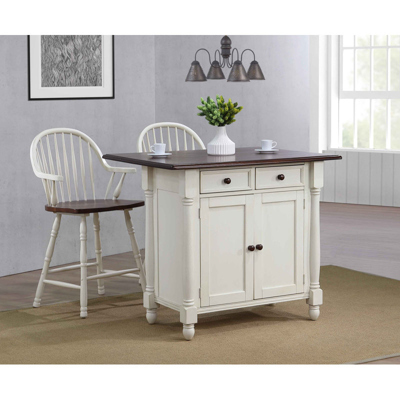 Ensemble d'îlot de cuisine Chaggai, Blanc antique, Blanc antique / brun châtaigne