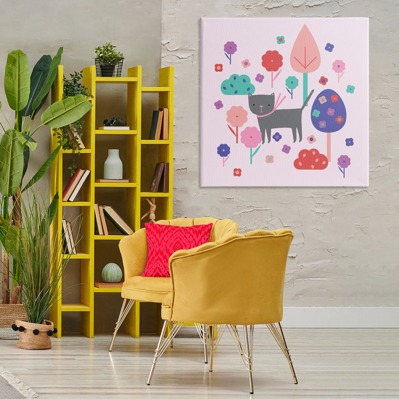 Chat et arbres pastel fantaisiste, design par Sazerelli Designs, H 36 po x l 36 po