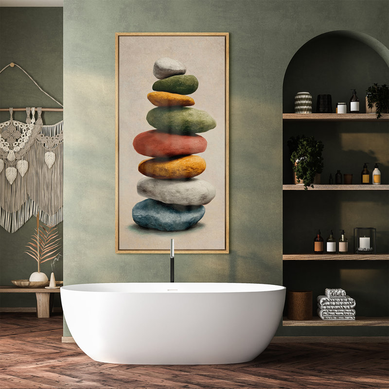 Stacked Stones Zen Art Extra Large Pictures Framed Canvas Print Wall Art, Natural, 60" H x 30" W