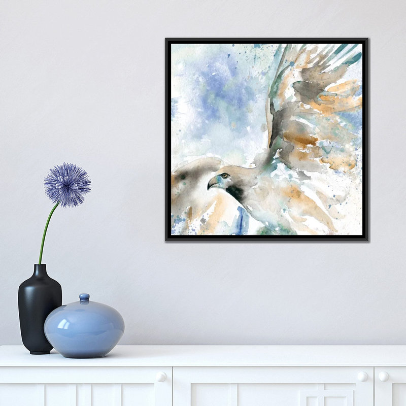 Hawk on blue, impression sur toile tendue, H 18 po x l 18 po x P 1,5 po, Toile avec cadre noir, Pas de tapis