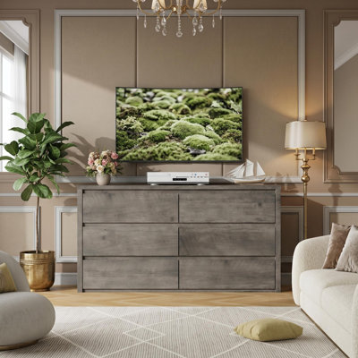 47.2"W x 15.6"D x 31.9"H 6 Drawer Dresser Chest with Embossed Pattern Design, Engineered Wood Storage Cabinet for Living Room Bedroom Entryway Hallway