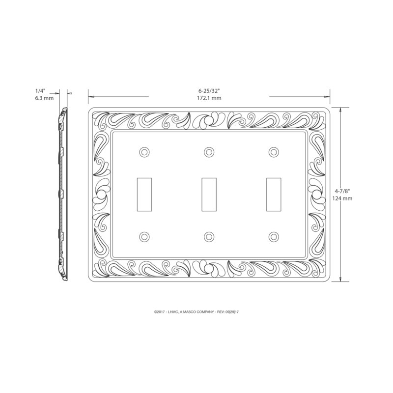 Paisley 3-Gang Toggle Light Switch Wall Plate, Brushed Satin Pewter