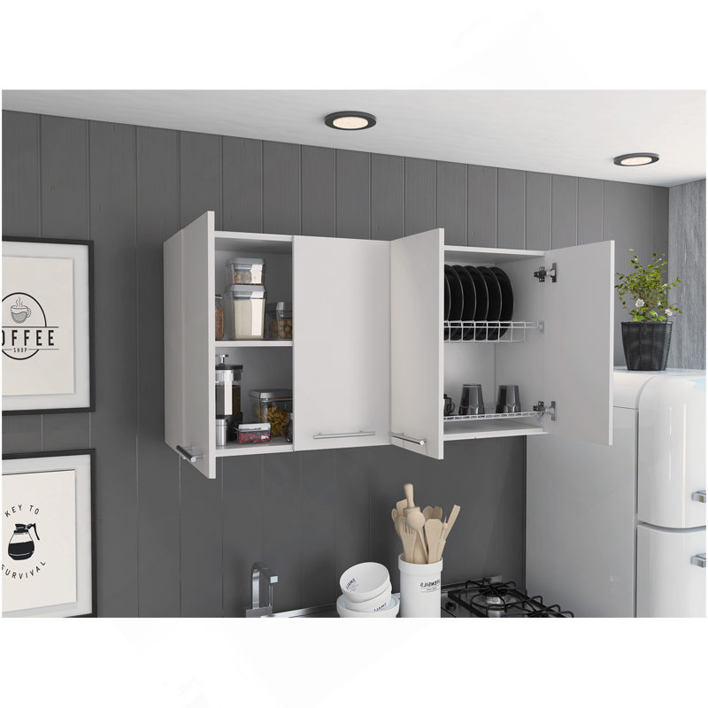 Armoire murale 120, quatre portes, deux armoires, deux tablettes - blanc, Blanc