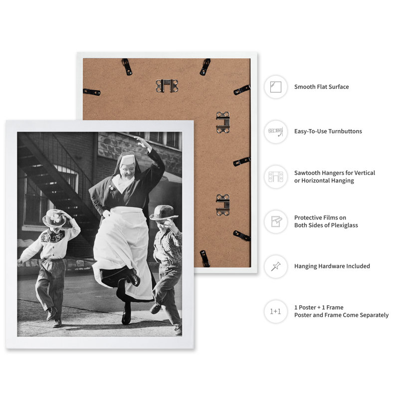 Nun Dancing With Children, Poster, 24"H x 32"W, White Framed