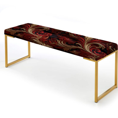 Opulent Baroque Scrolls Victorian Pattern - Damask Upholstered Gold Bench