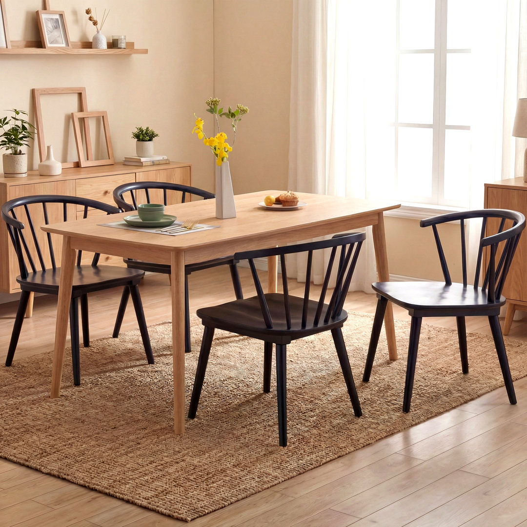 Majidah Solid Wood Arm Chair in Black (Set of 4) Gracie Oaks