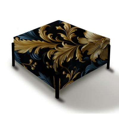 Gold And Blue Gilded Damask Reverie - Damask Large Square Ottoman