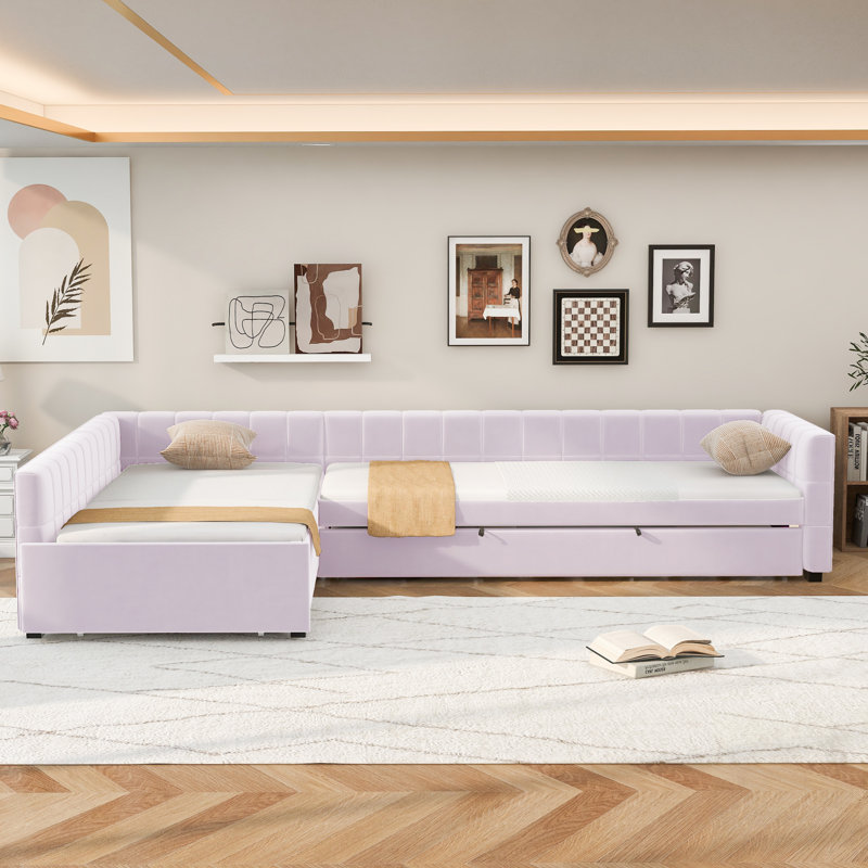 Lit de jour rembourré en L avec couchette et tiroir de rangement en L, parfait pour les petits espaces et les décors modernes