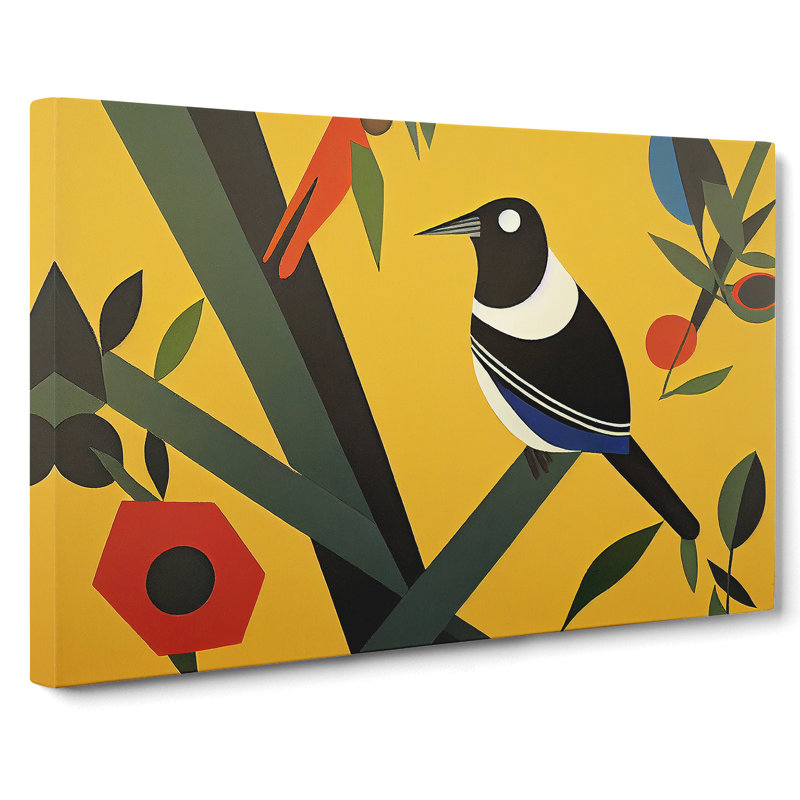 Magpie Bird Abstract - Wrapped Canvas