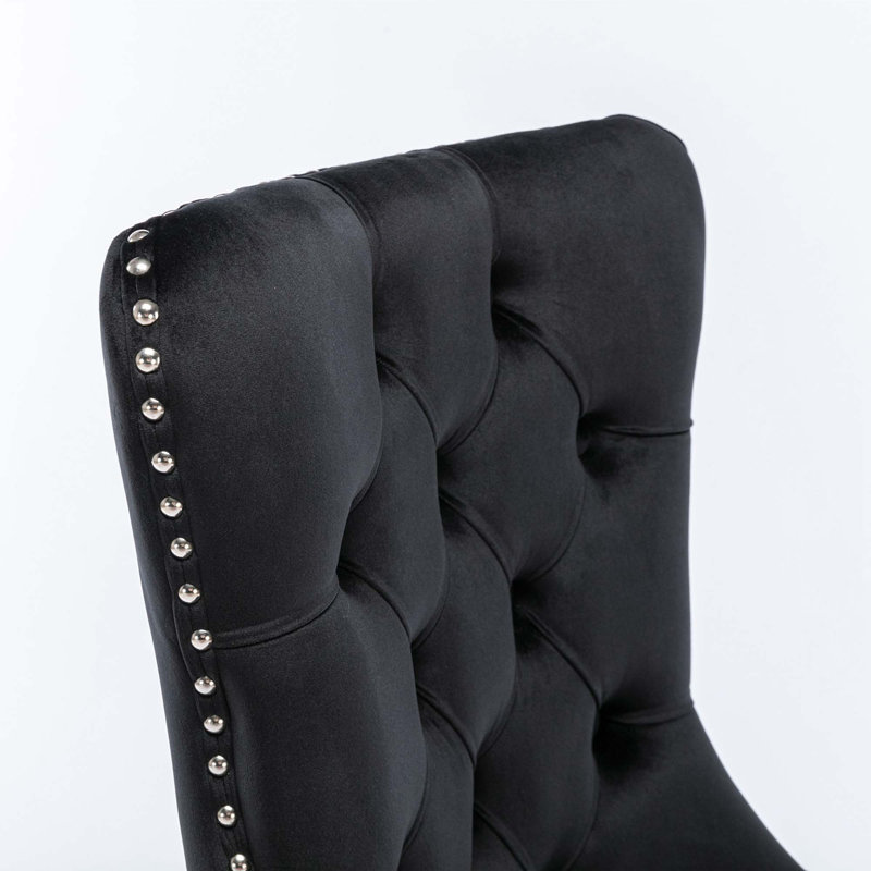 Gaje Velvet Side Chair, Black, Black