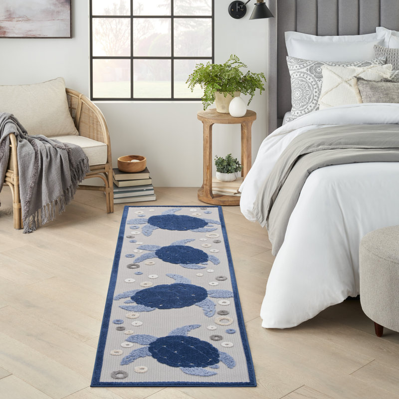 Tapis intérieur / extérieur bleu / gris / bleu marine, Tapis de couloir 2 pi 3 po x 8 pi