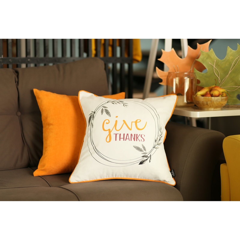 Thanksgiving White and Orange Polyester Pillow Covers, Set of 2