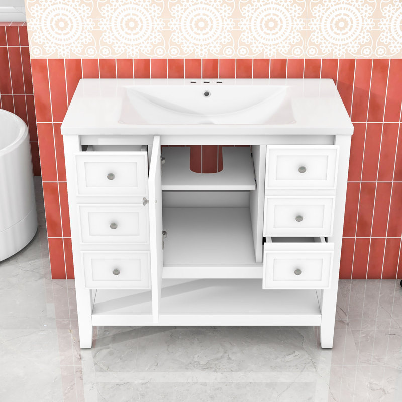 Meuble-lavabo avec une armoire et trois tiroirs, Blanc