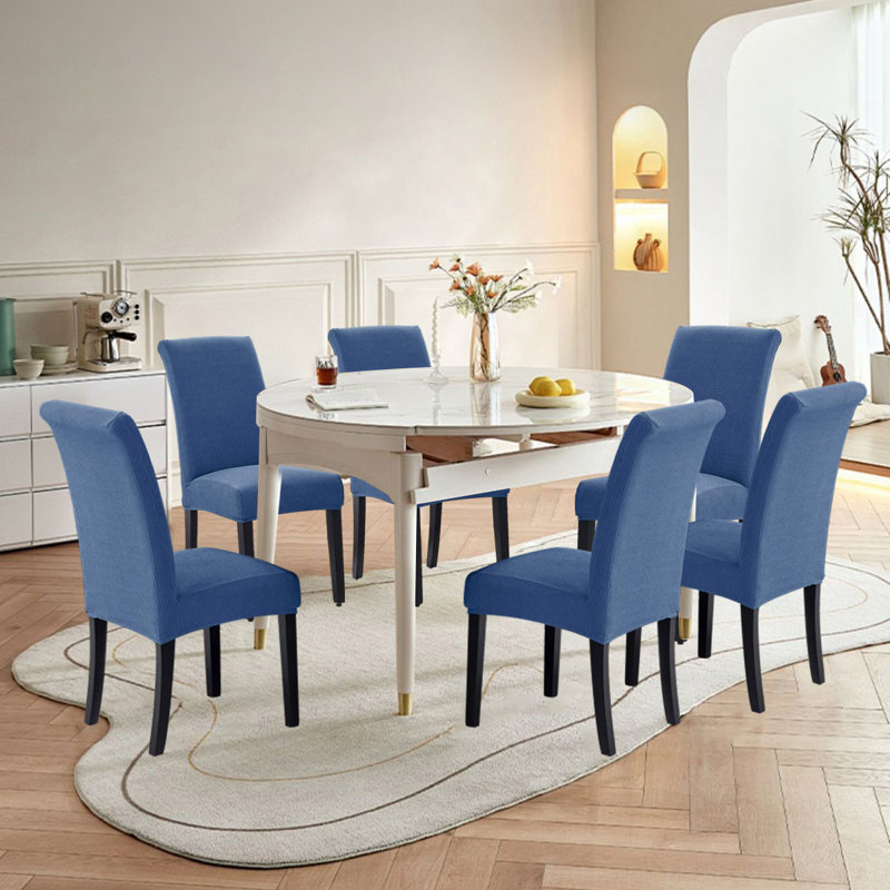 Housses de chaise, housses de chaise de salle à manger, protection de siège extensible, ensemble de 6, Bleu