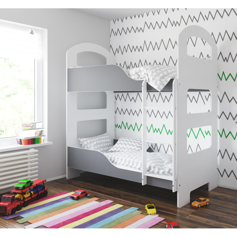 Spady Bunk Bed with Built-in Ladder Included, 80 x 180 cm, Without Drawer, Grey