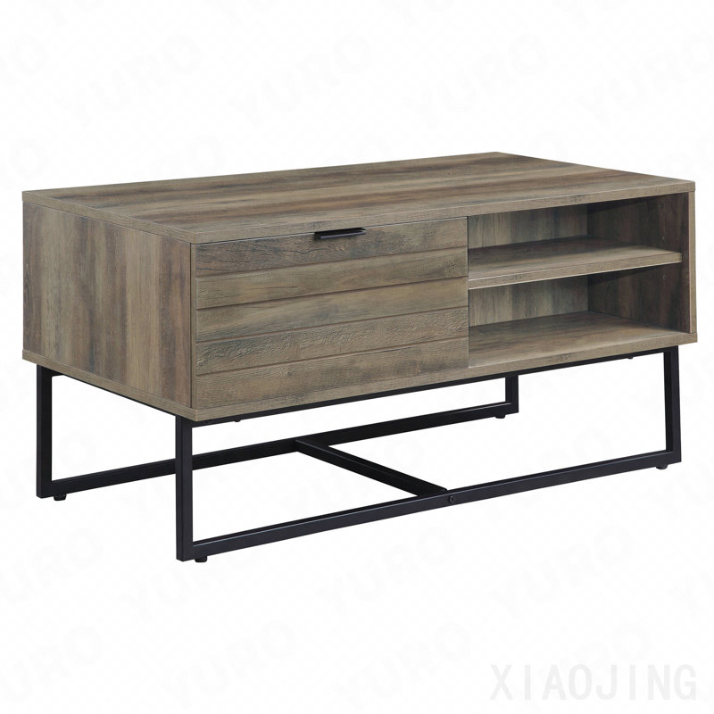 Table basse rustique en chêne et noir avec rangement ouvert