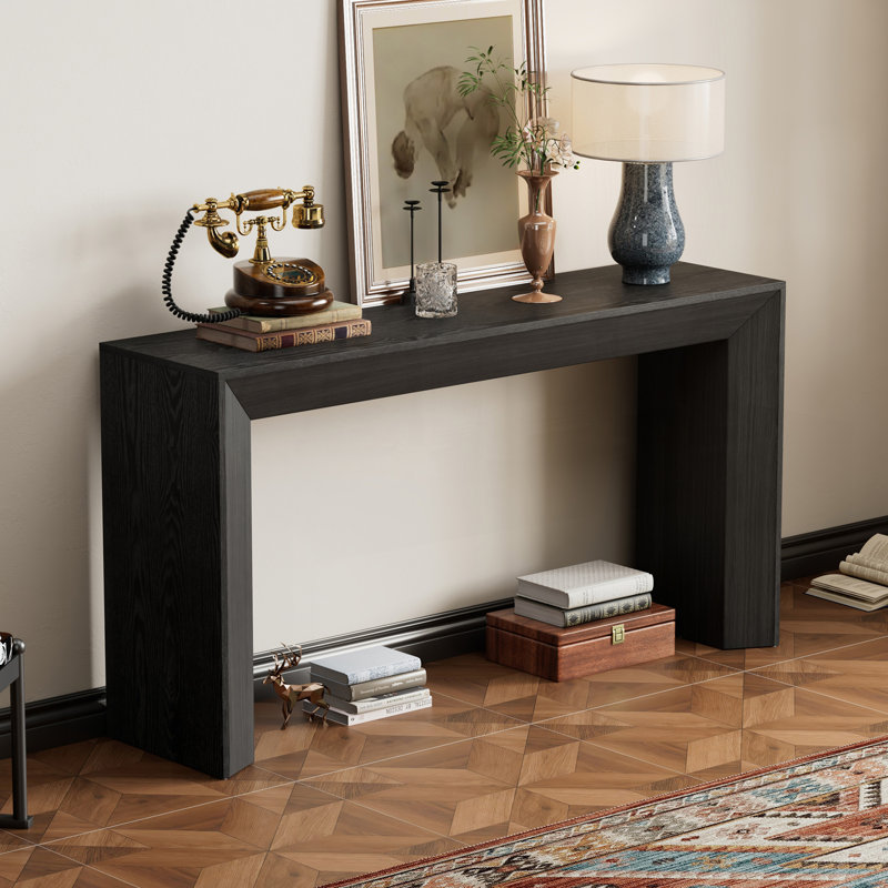 Console élégante, de conception de cheminée, simple et fonctionnelle avec plateau en placage de bois de haute qualité, polyvalente pour le couloir, le salon ou le vestibule