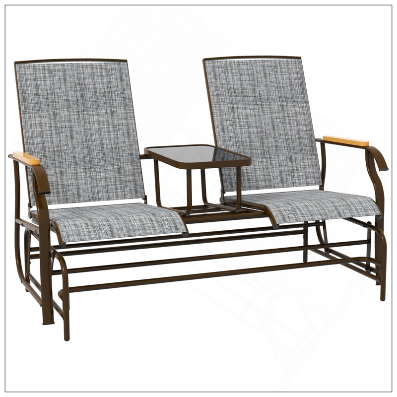 Banc oscillant d'extérieur pour 2 personnes, causeuse de balançoire de patio avec filet respirant, table, structure en acier pour le jardin, la cour arrière, le porche