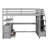 Full Size Loft Bed With Desk And Shelves, Two Built-In Drawers, Storage Staircase, Gray-1933963105