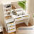 Vanity Desk with 3-Color LED Touch Mirror, Makeup Vanity with Built-in Charging Station,Modern Dressing Table for Bedroom and Dressing Room-1602275339