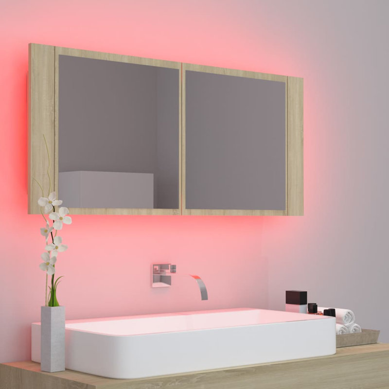 Engineered Wood Flat Wall Mirror, Oak, 17.72" x 39.3"