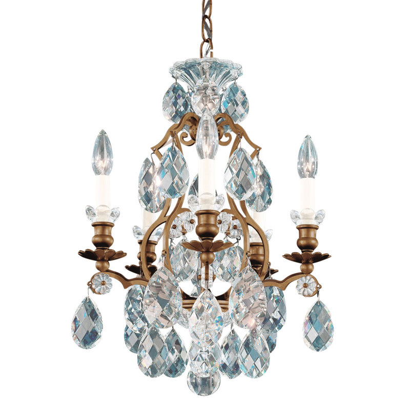 Renaissance 5 - Light Glass Chandelier, Etruscan Gold/, Clear Heritage Crystal