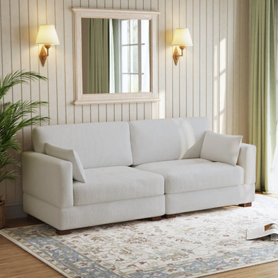 Bentura Upholstered Beige Corduroy Modular Sofa with Pillow Back and Solid Wood Legs