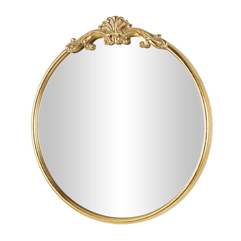 Audranna Gold Metal Scroll Tall Ornate Arched Baroque Room Floor Mirror, 28" x 1" x 48", 32" x 30", Round