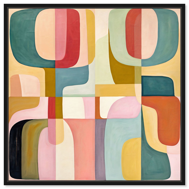 Oliver Gal Playful Palm Springs II Abstract - High-Gloss Gel Framed Canvas Art, 25" H x 25" W, Black
