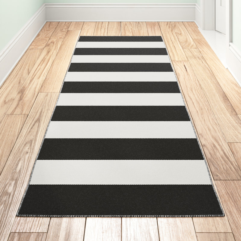 Tapis intérieur / extérieur noir tissé à plat Salley, Tapis de couloir 2 pi x 8 pi