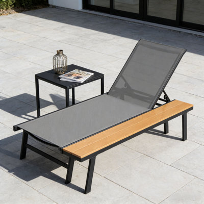 WATERLOO CHAISE LOUNGE WITH ATTACHED WOOD SIDE TABLE