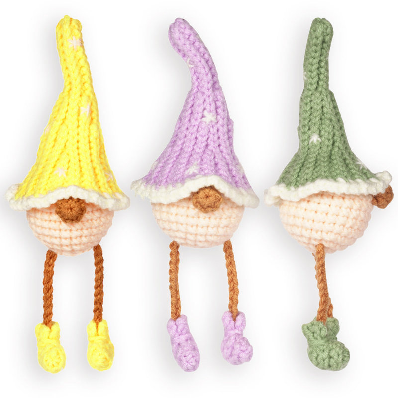 Gnome Amigurumi DIY Kit au crochet Wizardi F07N8-M25, Jaune, vert et mauve