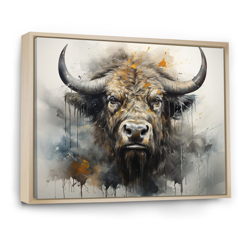 Buffalo Bison Head I - Buffalo, art mural, Cadre naturel flottant, H 30 po x l 40 po x P 1,5 po