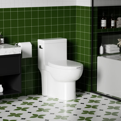 Toilette allongée une pièce avec levier de déclenchement à gauche, hauteur confort ADA, hauteur du fauteuil 17,3 po pour salle de bain moderne, 1,28 GPF, 1000 g / m², siège brut à fermeture douce 12 po, blanc brillant
