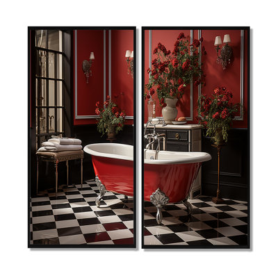 Rouge moderne, charme de salle de bain IV - Art mural traditionnel