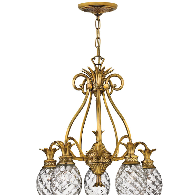 Plantation 5 Light Chandelier, Burnished Brass