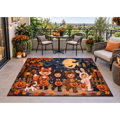 Tapis d'extérieur 152 x 213 cm (5 pi x 7 pi) pour enfants, idéal pour l'Halloween ou la chasse aux bonbons. Tapis épais, imperméable et résistant, en PVC bouclé, avec séchage rapide. Tapis d'entrée/d'intérieur à séchage rapide.