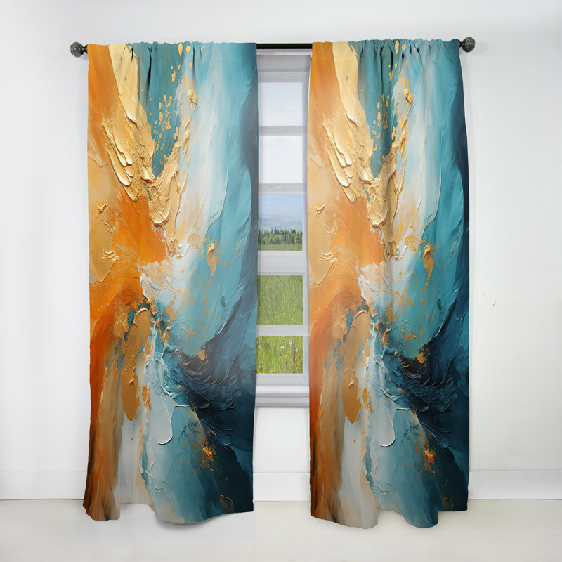 Gold Turquoise Desert Mirage Spiral V - Spirals Abstract Room Darkening Curtain - 1 Panels, 52" W x 95" L