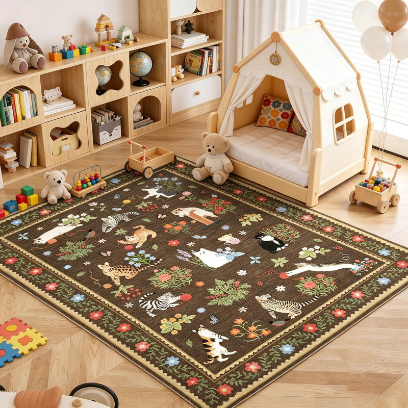 Animal Print Machine Printed Area Rug, Rectangle 160 x 230 cm, Brown