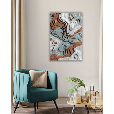 Art mural en verre trempé topographique 3D - superposition de paysages terreux superposés - impression abstraite vert sauge terre cuite - grand panneau minimaliste moderne