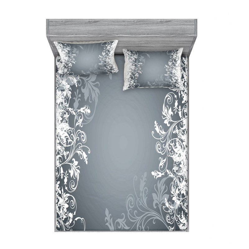 Microfiber Floral Sheet Set, Full Sheet Set with Fitted Sheet