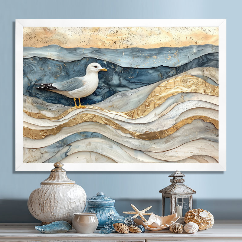 Marbre moderne sur la plage - art mural toile, Reproduction d'une seule photo avec cadre, H 30 po x l 40 po, Blanc