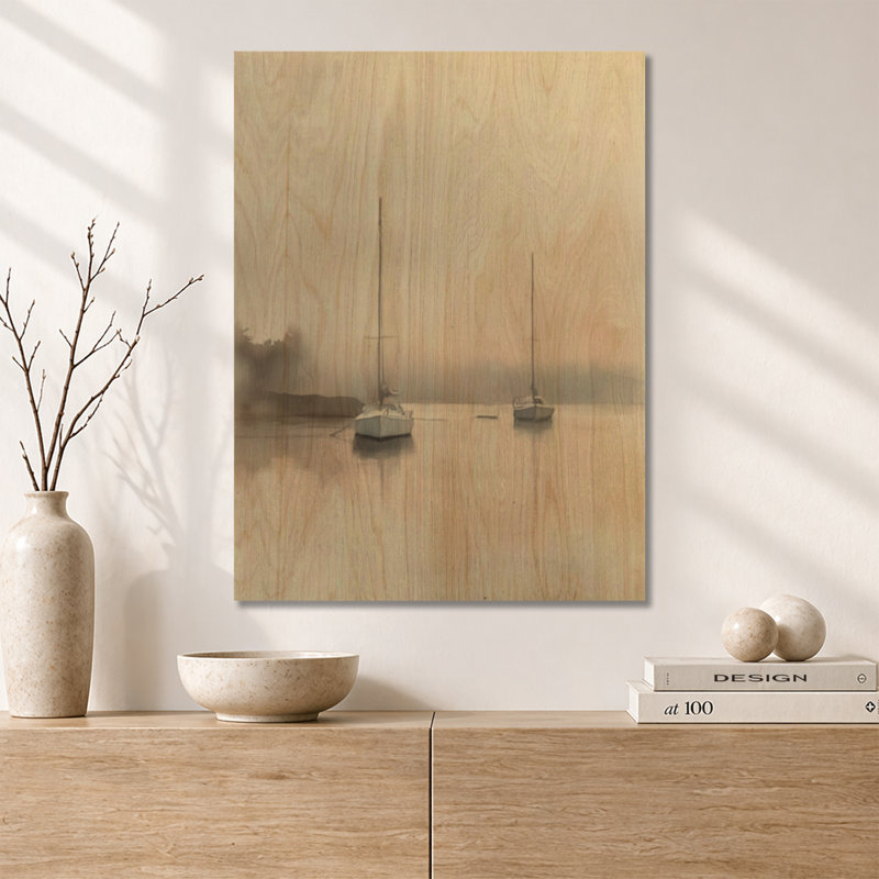 Voile de Misty Harbor - Affiche murale en bois beige de style nautique, H 24 po x l 18 po, Rectangle