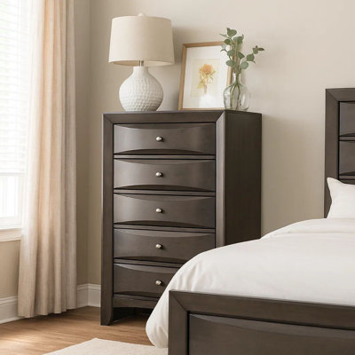 Simo Tall Dresser Chest, 5 Drawers, Chrome Handles, Modern Wood