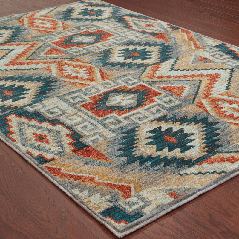Tapis bleu Honaz Southwestern, Rectangle 9 pi 10 po x 12 pi 10 po